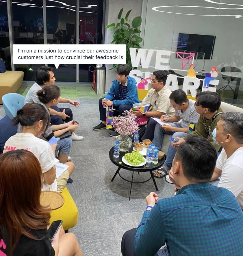 CAKE customers and team members discussing the onboarding experience in a focus group